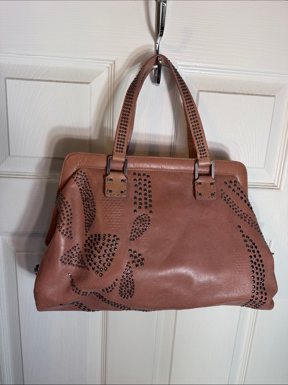 Francesco Biasia Mauve Brown Studded Shoulder Bag